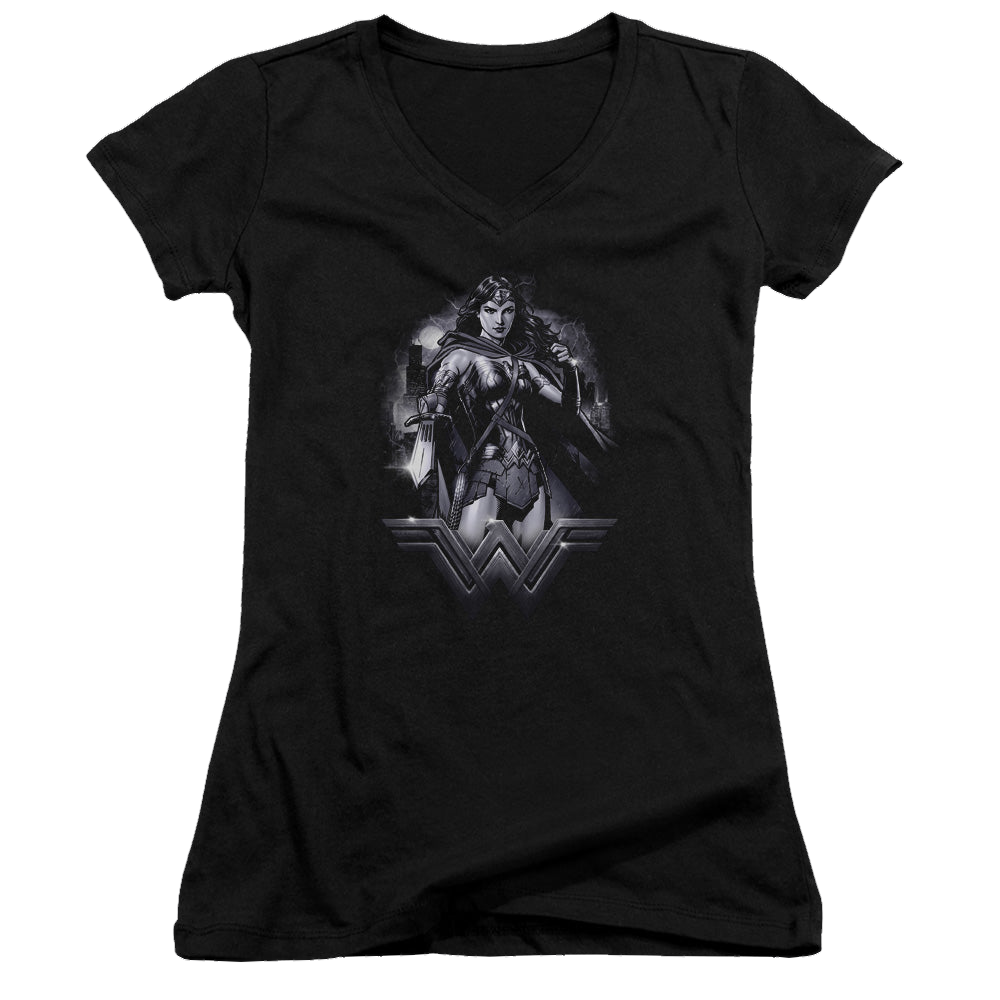 Batman v Superman Rainy Night - Juniors V-Neck T-Shirt Style001