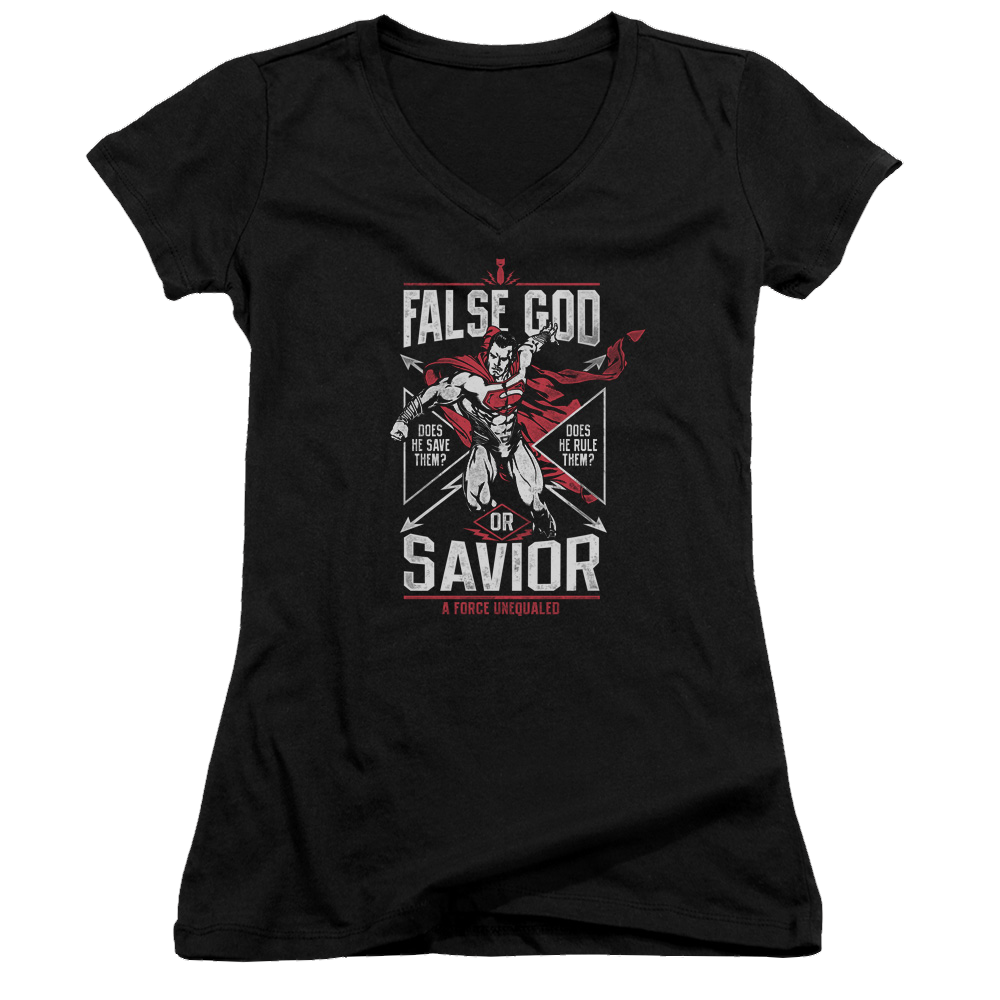 Batman v Superman False God Or Savior - Juniors V-Neck T-Shirt Style001