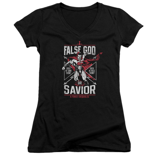Batman v Superman False God Or Savior - Juniors V-Neck T-Shirt Style001