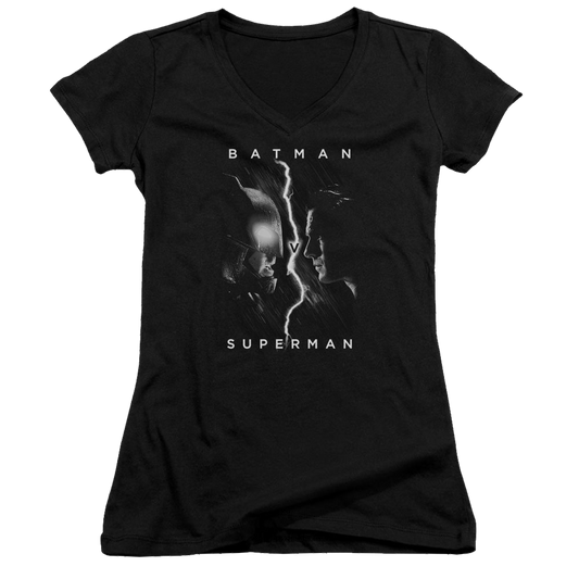 Batman v Superman Face To Face - Juniors V-Neck T-Shirt Style001