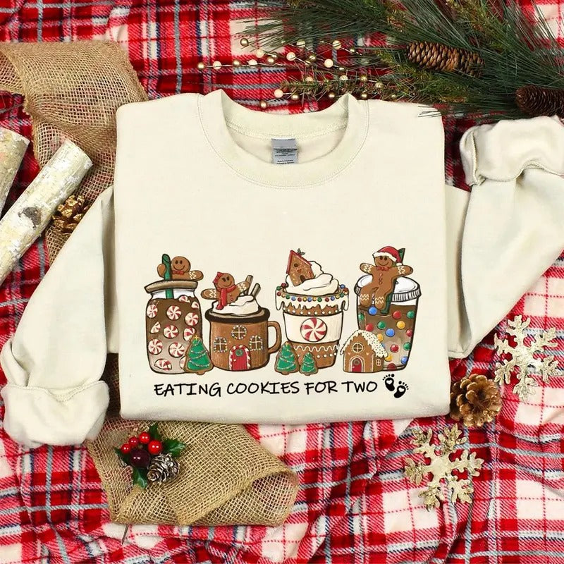 Baking Cookies For Two Christmas Sweatshirt, Christmas Pregnancy Reveal Shirt, Christmas Holiday Maternity Sweatshirt,...