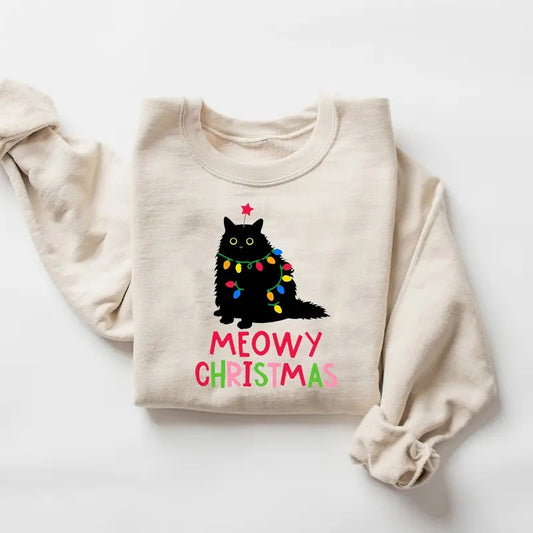 Black Cat Christmas Sweatshirt, Cat Christmas Sweatshirt, Cat Lover Xmas Shirt, Christmas Cat Mom Sweater, Catmas Christmas Gift, Xmas Christmas Crewneck, Winter Holiday Gift Shirt