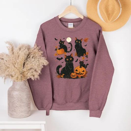 Black Cat Halloween Sweatshirt, Halloween Black Cat Witch Shirt , Halloween Black Cat Tee, Halloween Fall T-shirt, Cute Halloween Sweatshirt, Full Color Print