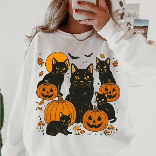 Black Cat Pumpkin Halloween Shirt ~ Unisex Apparel Relaxed Fit Printed In The USA Clothing Womenswear Casual Comfort Cotton Top Athletic Boho Chicstyle{n002}2