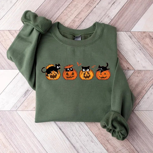 Black Cat Pumpkin Halloween Sweatshirt, Cat Sweatshirt, Ghost Shirt, Black Cat Halloween Sweater, Cool Halloween Cat Shirt, Cat Lover Gift Shirt, Black Cat, Spooky Season, Pumpkin Face, Fall Pumpkin Shirt