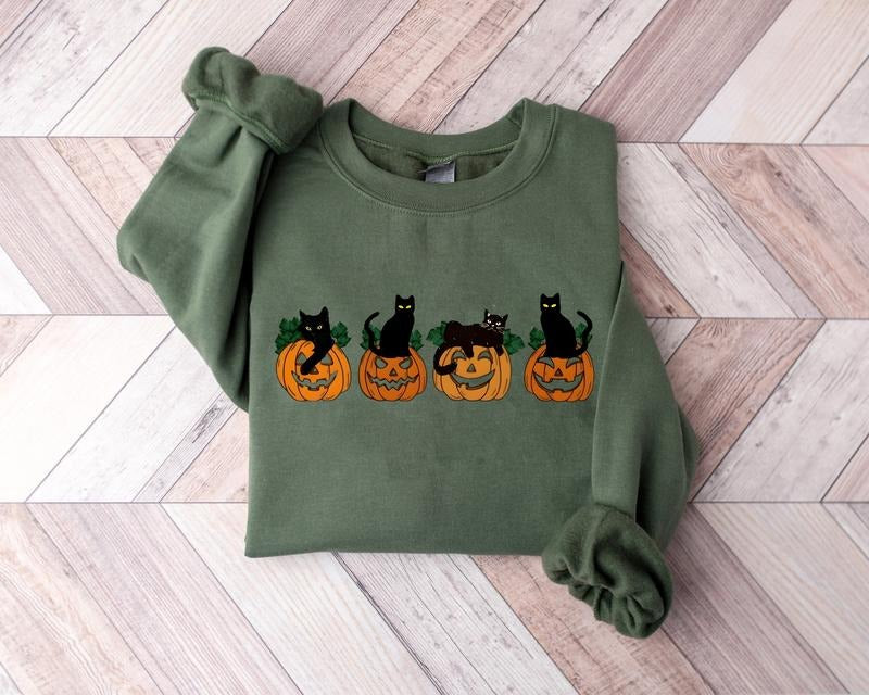 Black Cat Pumpkin Sweatshirt, Ghost Cat Halloween Shirt, Halloween Sweatshirt, Ghost Shirt, Cat Lover Halloween Gift Shirt, Spooky Season Shirt, Halloween Cat Sweater, Ghost Halloween Shirt