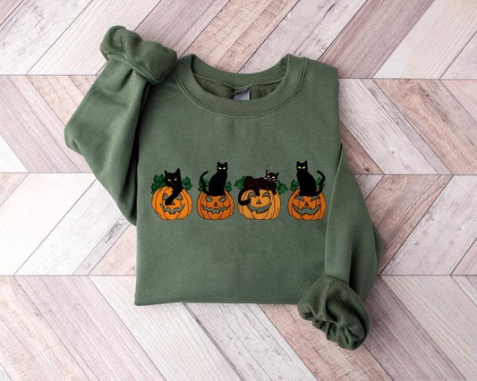 Black Cat Pumpkin Sweatshirt, Ghost Cat Halloween Shirt, Halloween Sweatshirt, Ghost Shirt, Cat Lover Halloween Gift Shirt, Spooky Season Shirt, Halloween Cat Sweater, Ghost Halloween Shirt