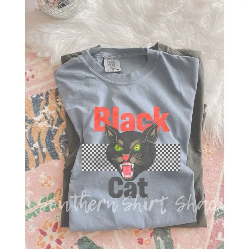 Black Cat fireworks-4th of July T shirt | granite  comfort colors t shirt