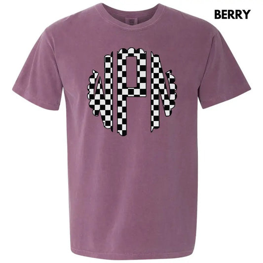 Black Checkered Monogram Comfort Colors T-Shirt 'NLB'