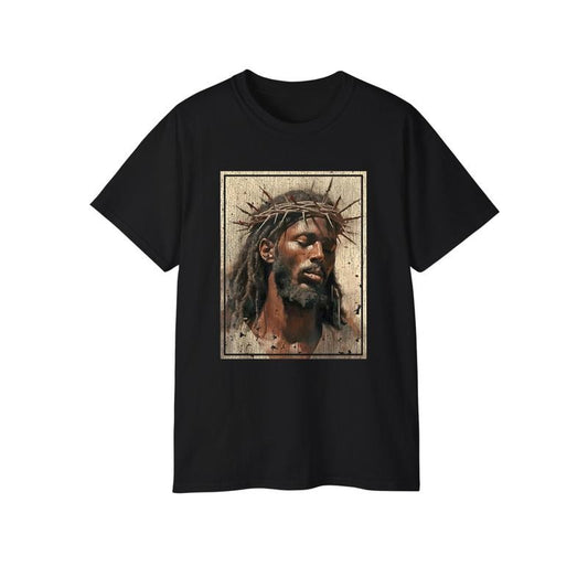 Black Jesus Shirt Face Of Jesus Cross With Crown Of Thorns T-Shirt