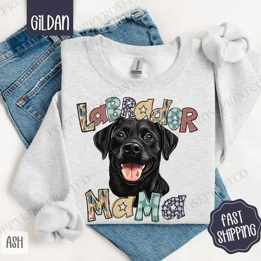 Black Labrador Mama Sweatshirt, Black Lab Mama Women's Crewneck, Cute Dog Mom Women's Sweatshirt