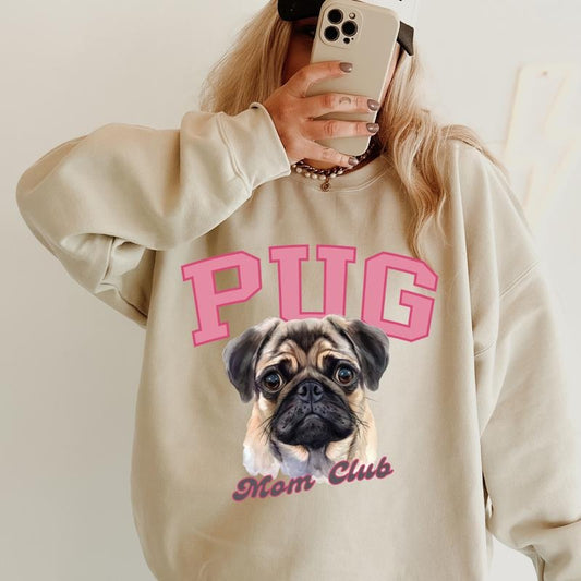 Black Pug Mom Club Sweatshirt ~ Sweatshirt Unisex Apparel Relaxed Fit Printed in the USA Clothing Womenswear Casual and Comfortable