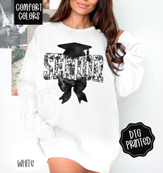 Black Senior Bow Comfort Colors Sweatshirt, Cute Graduation Sweater, Trendy Coquette Crewneck, Gift for Her