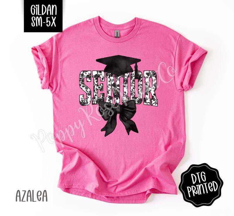 Black Senior Bow Gildan Shirt, Graduation Tshirt, Cute Coquette Tee, Gift for Her