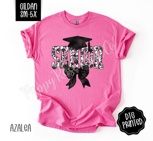 Black Senior Bow Gildan Shirt, Graduation Tshirt, Cute Coquette Tee, Gift for Her