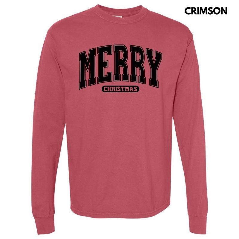Black Varsity Merry Christmas Long Sleeve Comfort Colors T-Shirt 'NLB'