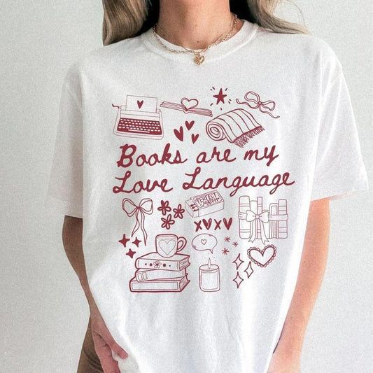 Books Are My Love Language T-Shirt, Cozy Bookworm Sweatshirt, Doodle Book Club Shirt, Romantasy Reader Tee Shirt, Gift For Book Lover