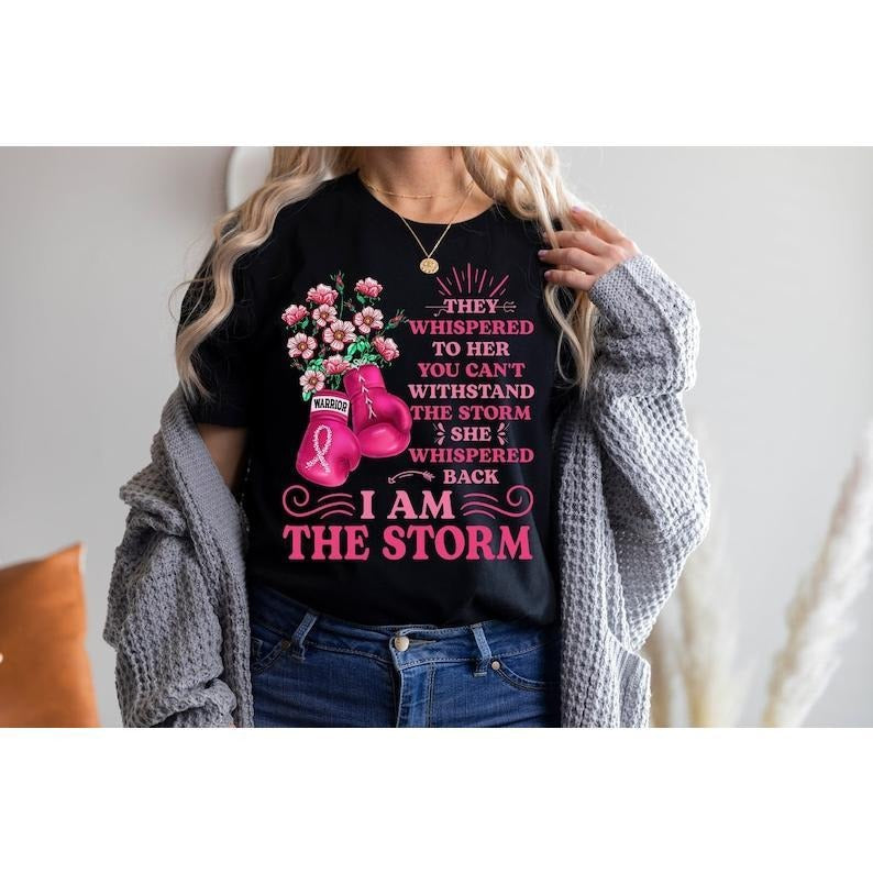 Breast Cancer Shirts For Women, I'm The Storm Boxing Warrior Women Pink Breast Cancer Ribbon Awareness  T-shirt, sweater and Hoodie