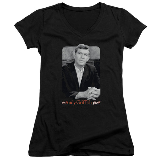Andy Griffith Classic Andy Junior Sheer Cap Sleeve V-Neck Womens T Shirt Black