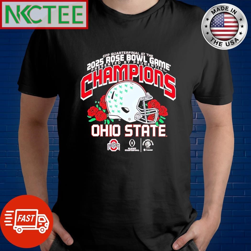 CFP Quarterfinal at the 2025 Rose Bowl Game Presented By Prudential Champions Ohio State Buckeyes helmet shirt