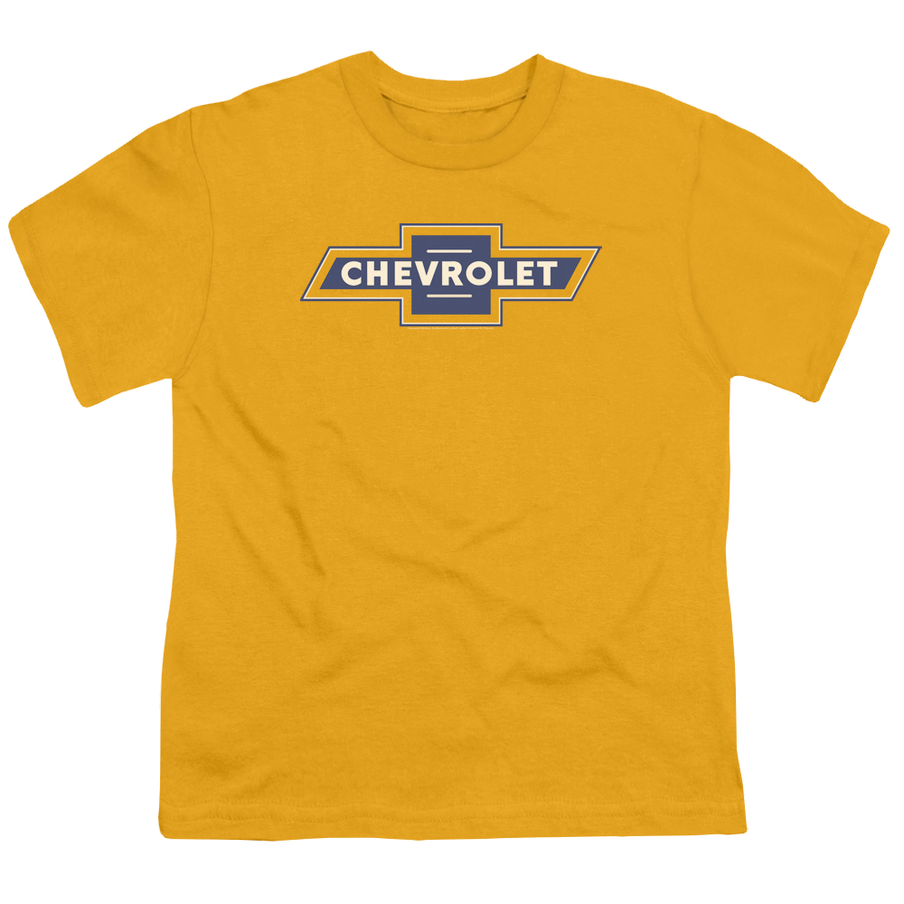 Chevrolet Blue And Gold Vintage Bowtie - Youth T-Shirt (Ages 8-12)