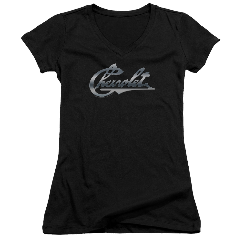 Chevrolet Chrome Vintage Chevy Bowtie - Juniors V-Neck T-Shirt