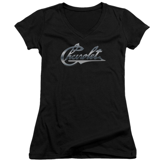 Chevrolet Chrome Vintage Chevy Bowtie - Juniors V-Neck T-Shirt