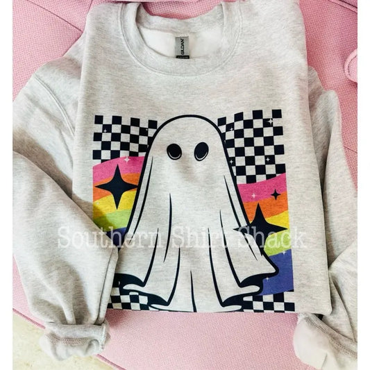 Checkered Rainbow Ghost Sweatshirt | Halloween Sweatshirt