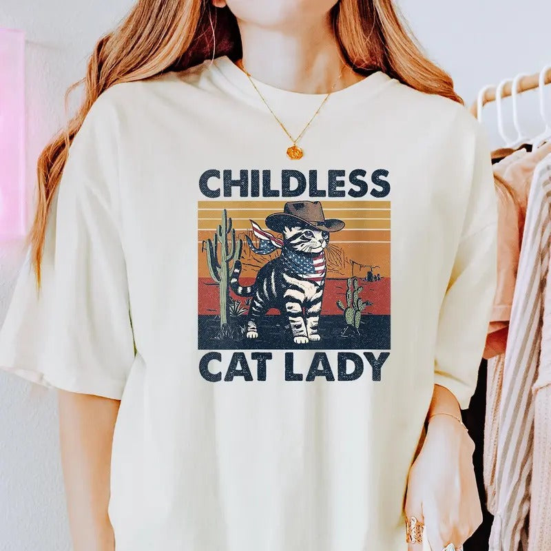 Childless Cat Lady Shirt Vote President Shirt Western Cowboy Ca Shirt Harris Walz 24 Shirt Feminist Shirt Madame President Shirt