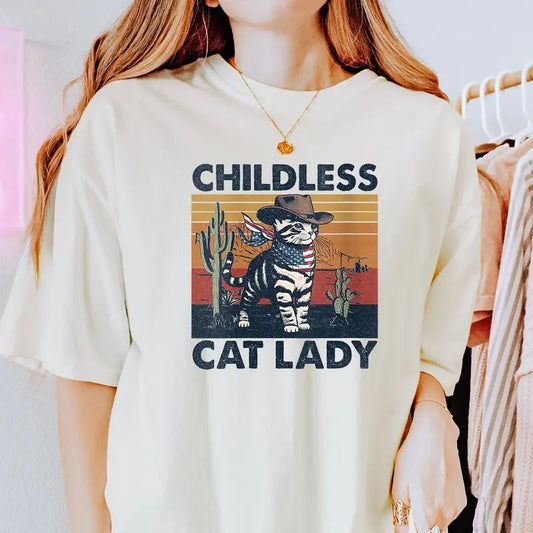Childless Cat Lady Shirt Vote President Shirt Western Cowboy Ca Shirt Harris Walz 24 Shirt Feminist Shirt Madame President Shirt