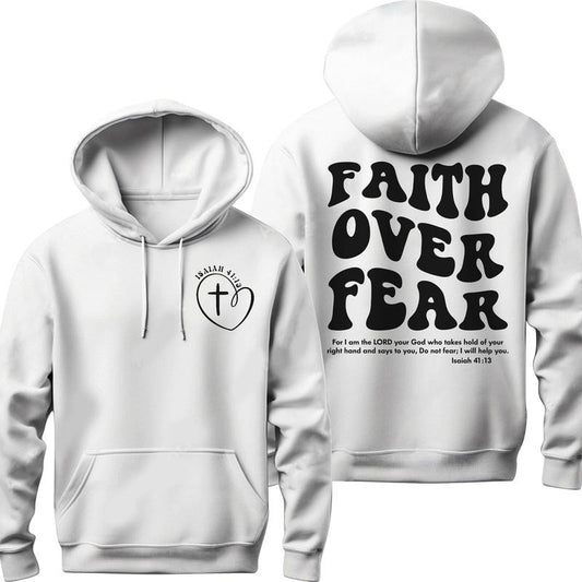 Christian Hoodie Faith Over Fear Hoodie Religious Hooded Sweatshirt Bible Verse Sweater Back Print Hoodie Christian Woman Gifts  T-shirt, sweater and Hoodie