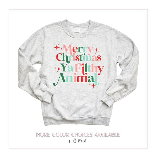 Christmas Sweatshirt Merry Christmas Ya Filthy Animal Sweatshirt Funny Holiday Sweaters Retro Xmas Funny Christmas Saying  Hoodie and Sweater; T-shirt Cotton Menswear Polyester Tops