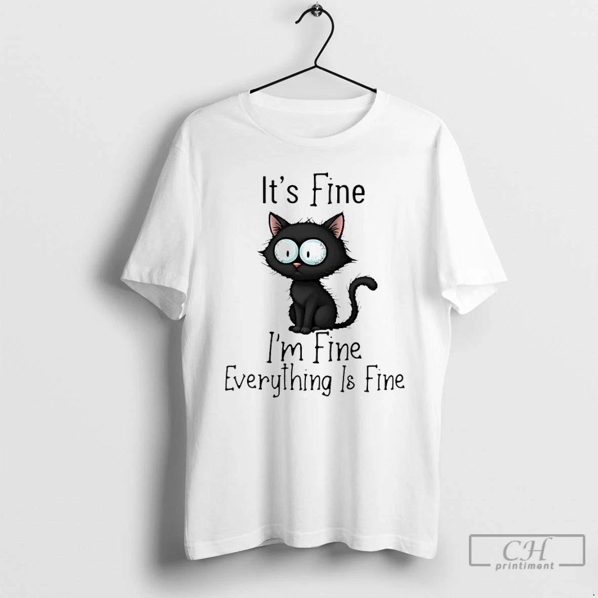 Classic Black Cat Its Fine Everything Is Fine T-Shirts, Hoodie, Sweatshirt | VibeTeeNation.com