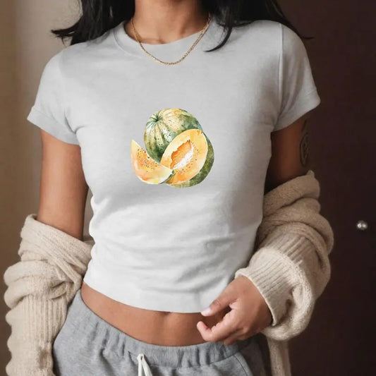 Coquette Feige Baby Tee - Watermelon Graphic T-Shirt for Women - Comfort, Casual Cotton Top