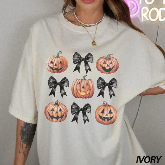 Coquette Halloween Pumpkin T-Shirt, Coquette Bow Halloween Sweatshirt, Black Bow Halloween Sweater, Pumpkin Halloween Tee Shirt, Cute Pumpkin Coquette Sweatshirt