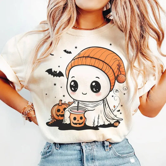 Cute Ghost Halloween T-Shirt , Halloween Shirt, For Men, For Women, Casual, Classic Fashion Cotton Underwear Shirt Womenswear And Menswear Top
