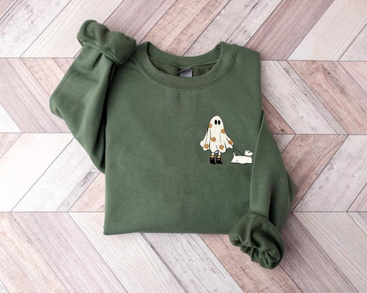 Сute Little Ghost And Dog Sweatshirt, Cute Boo Ghost Shirt, Floral Ghost Halloween Shirt, Ghost Dog Shirt, Fall Halloween Shirt, Halloween Dog Lovers Gift Shirt
