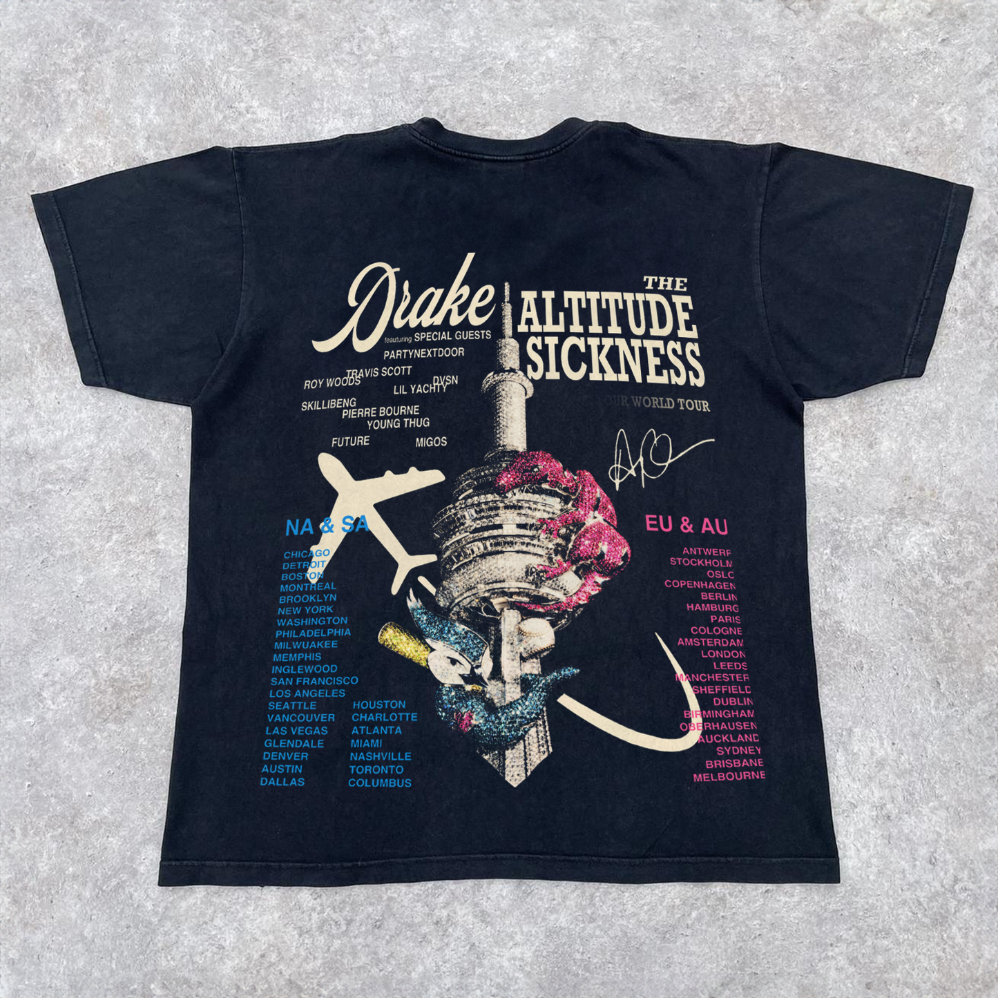 DRIZZY 'ALTITUDE SICKNESS TOUR' '22 MERCH HEAVYWEIGHT BLACK T-SHIRT