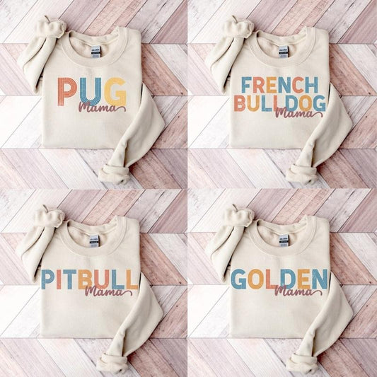 Dog Name Mama Sweatshirt, Dog Mom Crewneck, Dog Lover Gift Sweatshirt, Personalized Pet Parent Apparel, Cozy Casual Wear for Dog Moms Classic Collar Tops