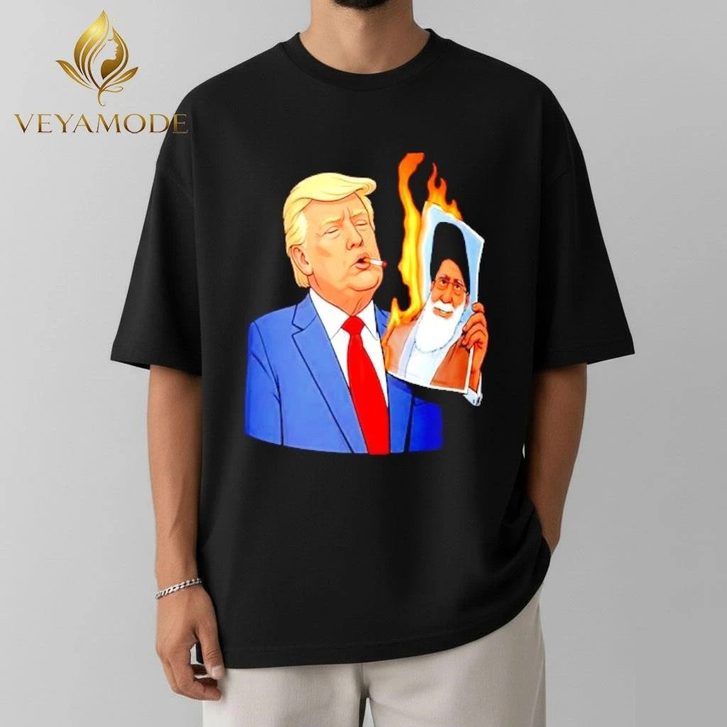 Donald Trump smoking US vs Iran fire Ali Khamenei photo tee