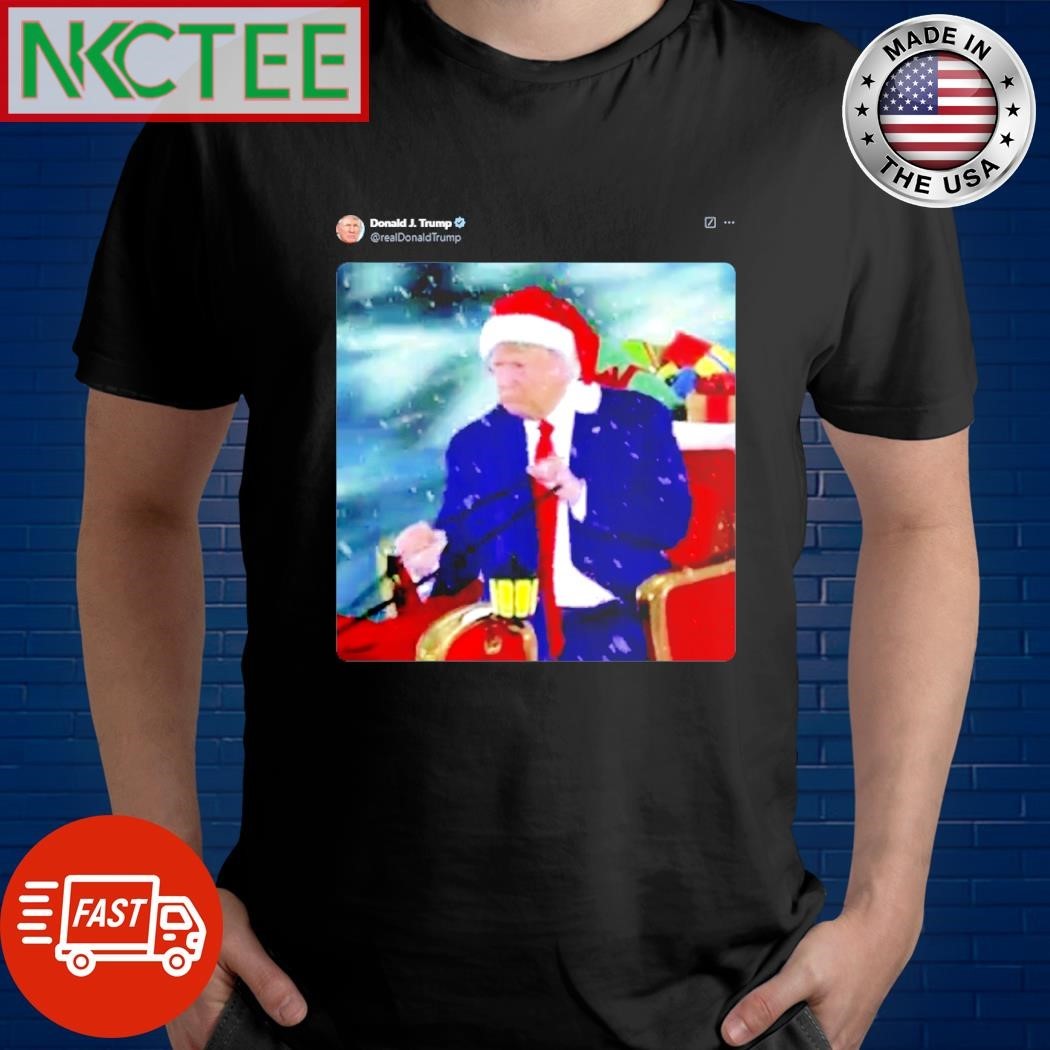 Donald Trump wearing a Santa hat and driving a reindeer sleigh shirt