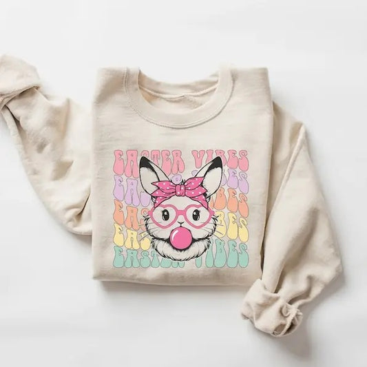 Easter Vibes Sweatshirt, Cute Easter Bunny Glasses Bubble Gum Sweatshirt, Womens Easter Sweatshirt, Funny Easter Gift, Easter Bunny Shirt