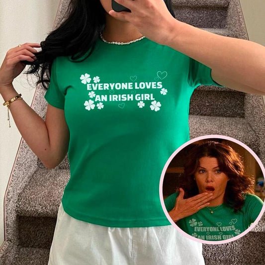 Everyone Loves an Irish Girl Baby Tee, St Patrick's Day Baby Tee, Lorelai Gilmore Shirt, Lucky Shamrock Irish Girl Shirt, Green Women's Party Top