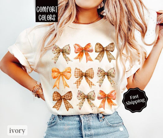 Fall Bow Shirt Comfort Colors,  Autumn Women's Tshirt, Fall Oversized Womens Tshirts fall coquettestyle{n002}2