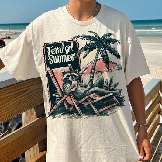 Feral Girl Summer Tee, feral Shirt, Summer vibes designs, Funny, Funny summer, summer girl, raccoon Shirt, Funny raccoon  T-shirt, sweater and Hoodie