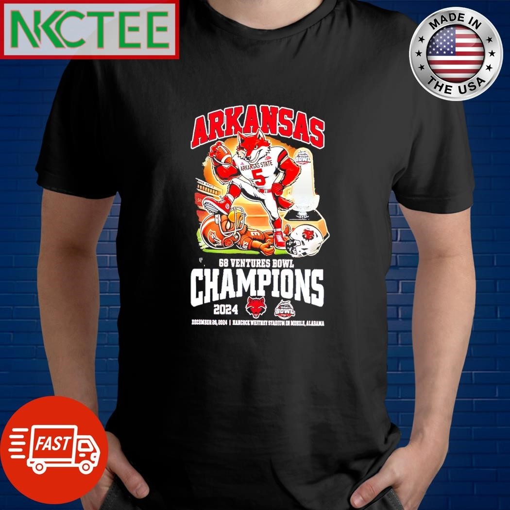 Funny Arkansas State Red wolves 68 ventures bowl champions 2024 December 26 Alabama shirt