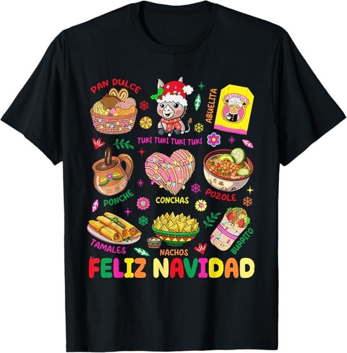 Funny Mexican Christmas Shirt, Christmas Gift, Christmas Feliz Navidad Tis The Season Mexican Food Funny T-Shirt - Menswear Top