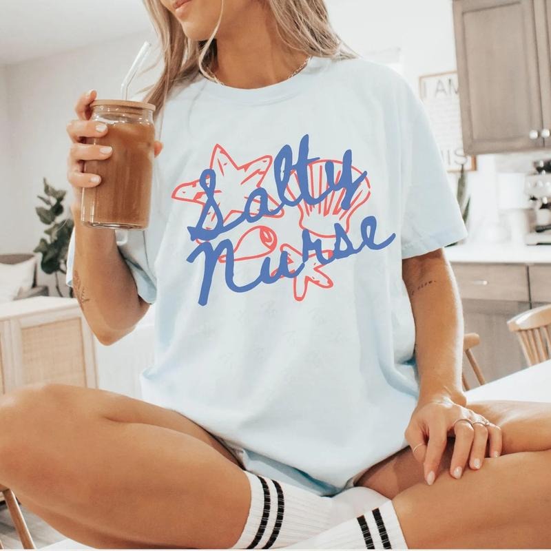 Funny Nurse Shirts, Cute Nurse Shirt, Salty Nurse Tee, Nautical Aesthetics Nurse Shirt, Trendy Nurse Shirt, Nurse Summer Tee, Nurse Shirt