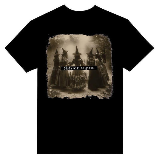 Girls Will Be Girls Witch T-Shirt, Feminist Witch Cotton T-shirt Basic Graphic Unisex For Men Women