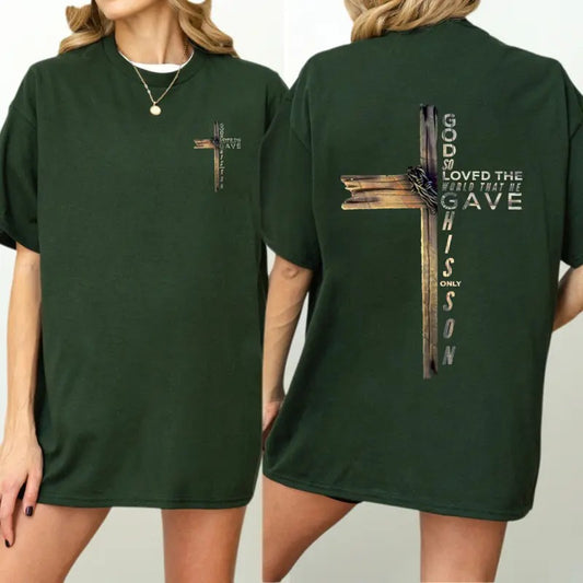 God-Focused Christian T-Shirt - Bold Religious Graphic Featuring John 3:16 Cross Design, Perfect for Faith Enthusiasts and Church Wear, Unisex T-Shirts, Menswear Tops